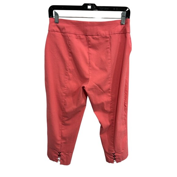 Zac & Rachel Pull On Cropped Capri Pants Coral Sz 10 Flat Front O-Ring Hem - Picture 2 of 10